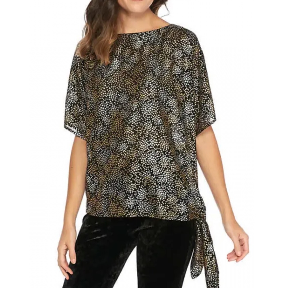 michael kors | twinkling stars metallic celestial slouchy tie-waist blouse s